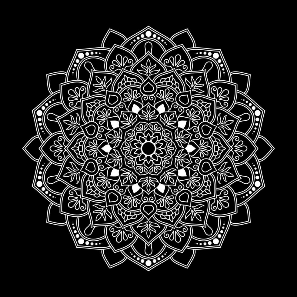 White mandala on black Pattern Stencil Doodles Sketch, Round ornament patterns for Henna, Mehndi, Tattoo vector