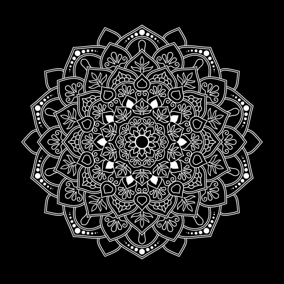 White mandala on black Pattern Stencil Doodles Sketch, Round ornament patterns for Henna, Mehndi, Tattoo vector