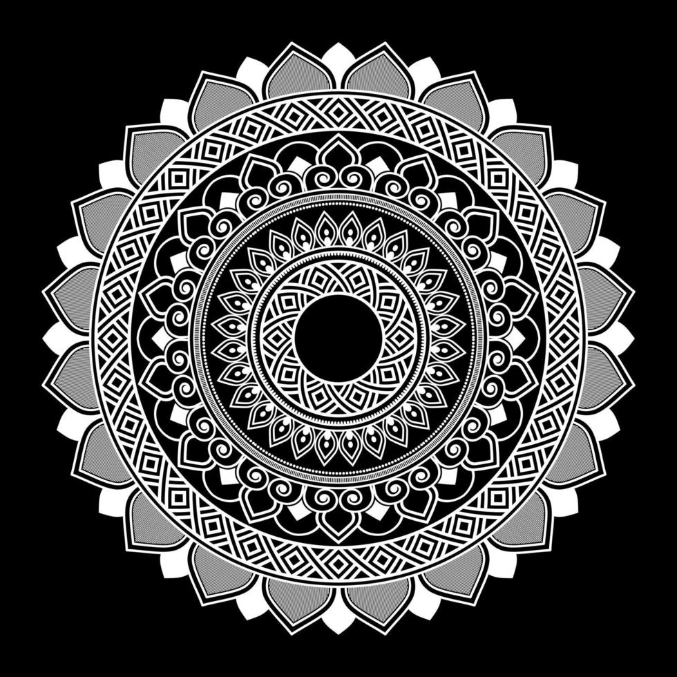 White mandala on black Pattern Stencil Doodles Sketch, Round ornament patterns for Henna, Mehndi, Tattoo vector