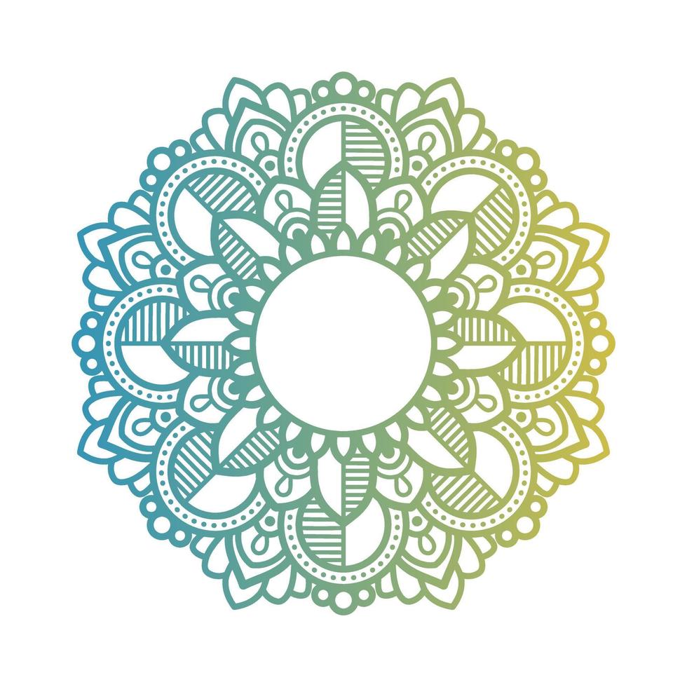 mandala de color degradado sobre fondo blanco aislado, mandala con motivos florales. adornos vector