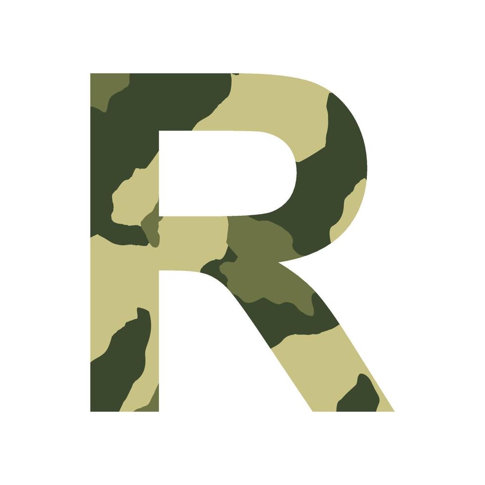 English alphabet letter R, khaki style isolated on white background - Vector