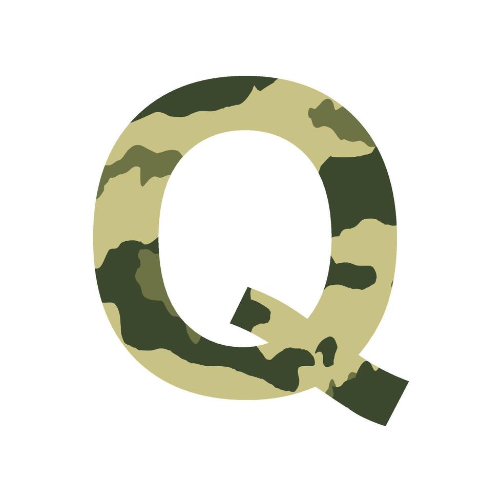 English alphabet letter Q, khaki style isolated on white background - Vector