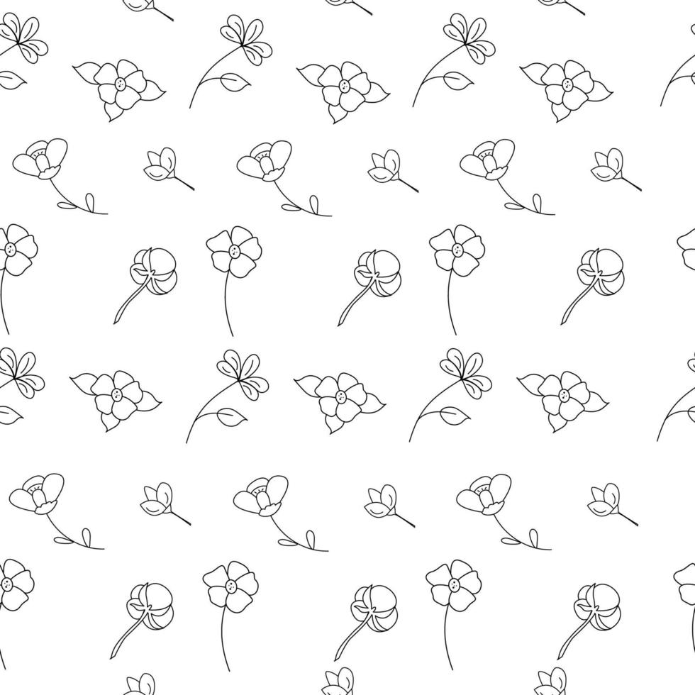 Pattern of different flowers outline. Vector