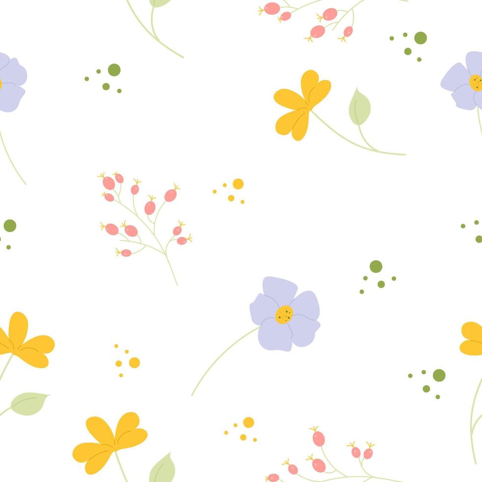 Pattern of leaf, grass, flowers in pastel color. Vector