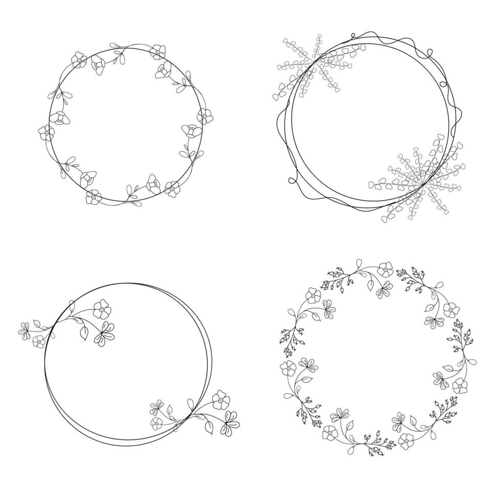 Collection of decorative frames with plants style outline vector