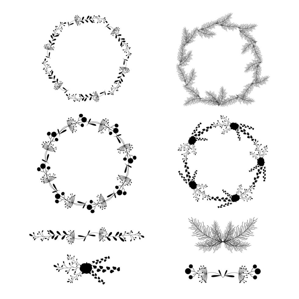 Collection of decorative frames with plants silhouette style vector