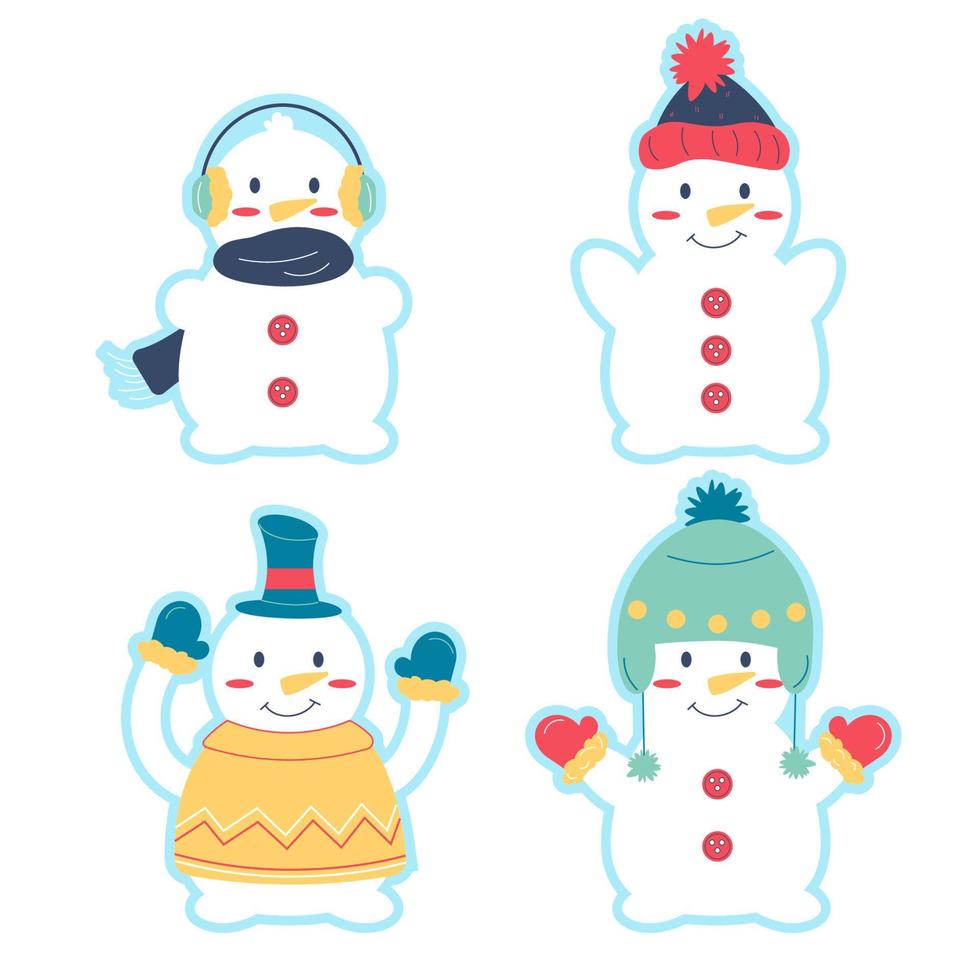 colección de pegatinas personaje muñeco de nieve. ilustración vectorial vector