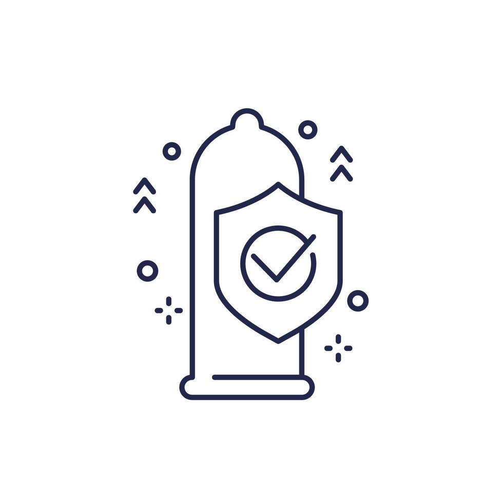 condom and a shield line icon vector