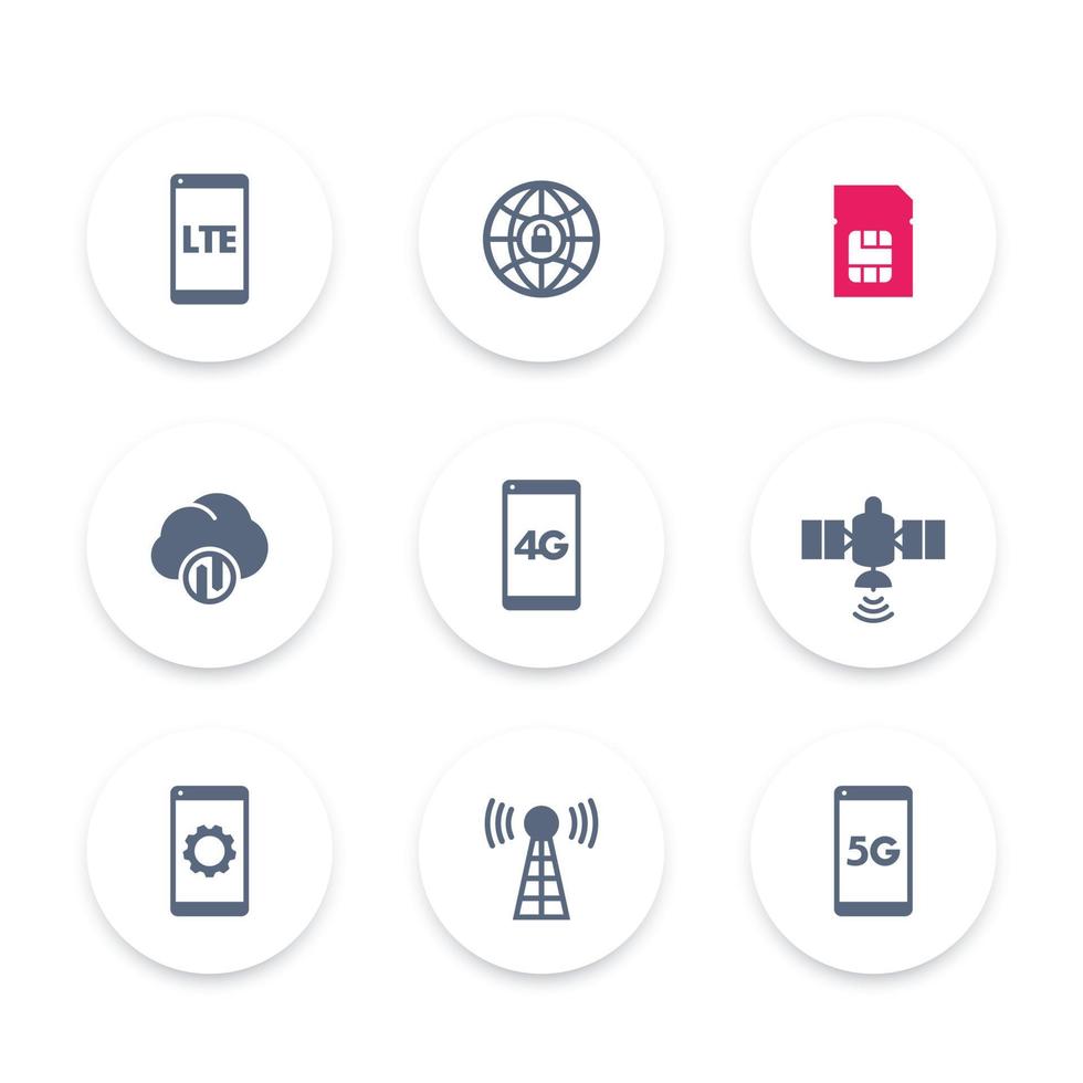 conjunto de iconos de tecnología inalámbrica, pictograma de red 4g, icono lte, comunicación móvil, señales de conexión, Internet móvil 4g, 5g, ilustración vectorial vector