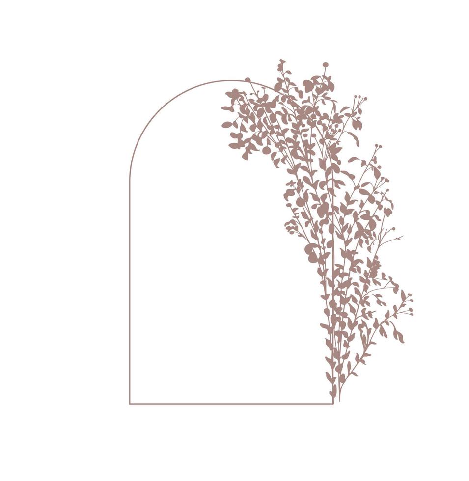 Elegant tender arch with flowers roses, tree branches and leaves. Vector illustration for greeting and invite card. Floral silhouette design.