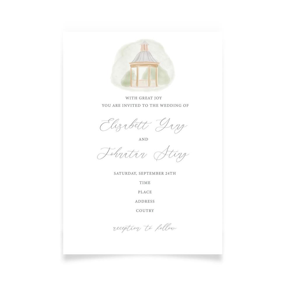 Wedding invitation with watercolor house in minimalism style. vector