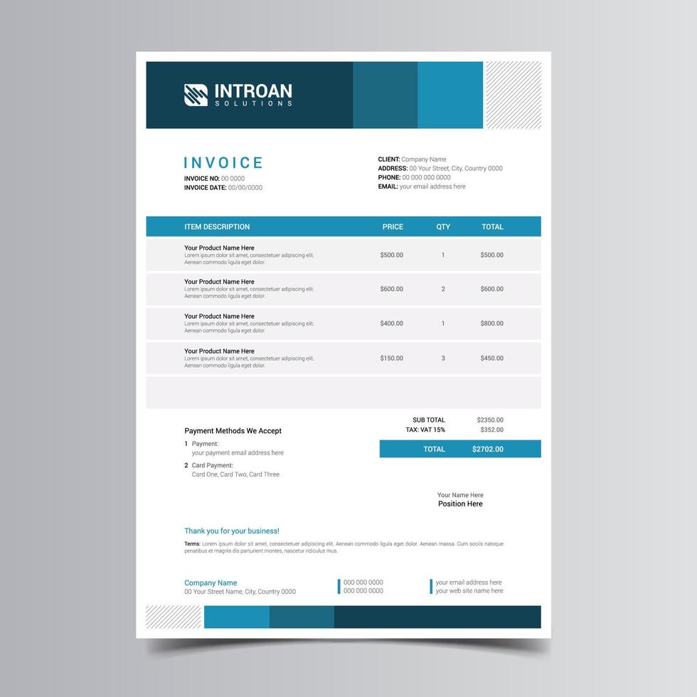 Clean and Modern Invoice Template vector