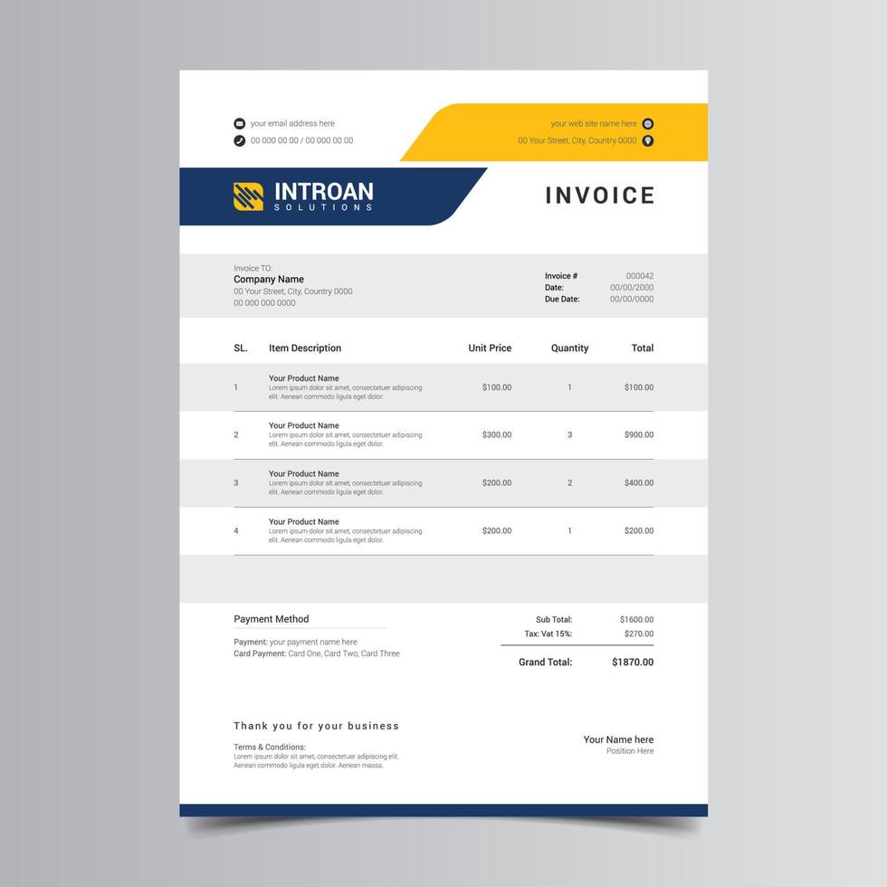 Clean and Modern Invoice Template vector