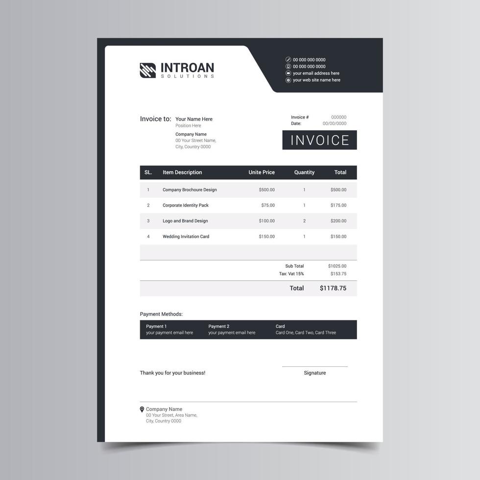 Clean and Creative Invoice Template vector