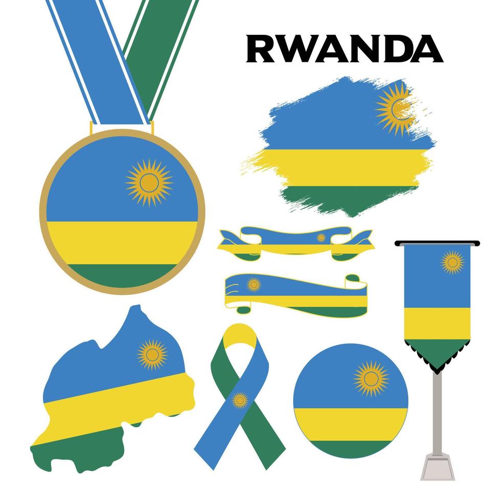 colección de elementos con la plantilla de diseño de la bandera de ruanda vector