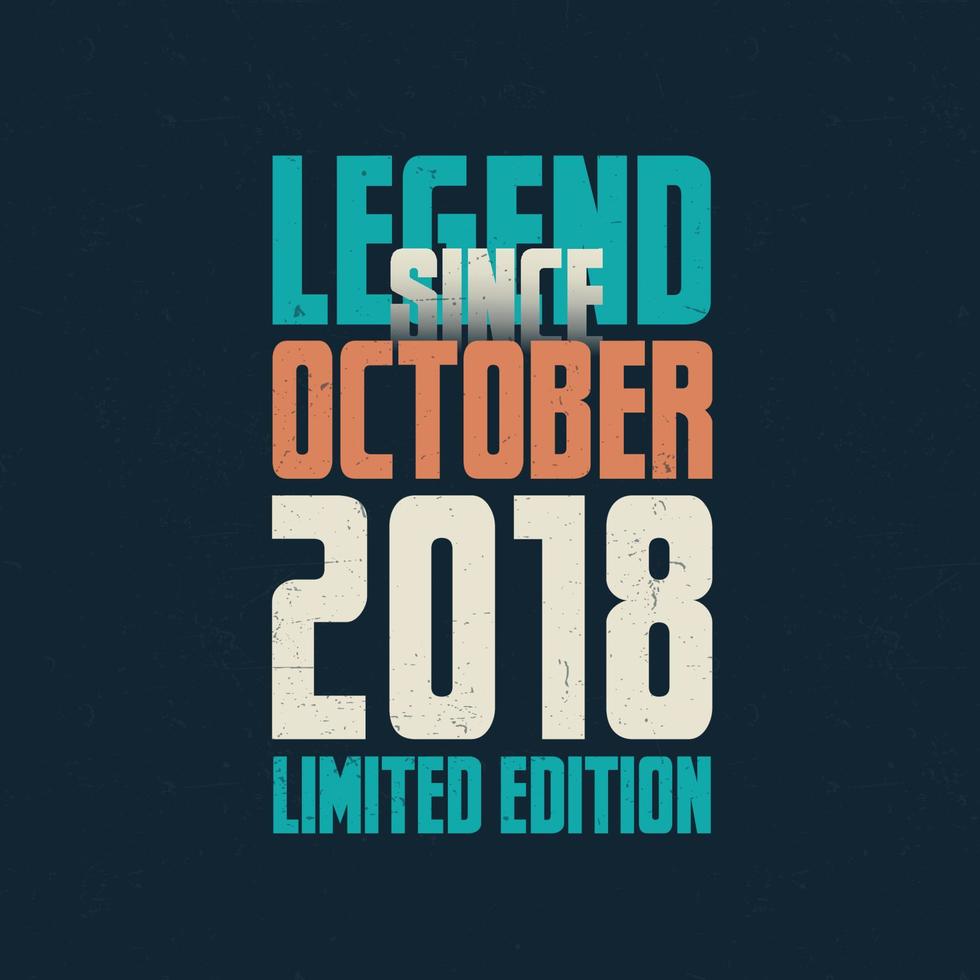 Legend Since October 2018 vintage birthday typography design. Born in the month of October 2018 Birthday Quote vector