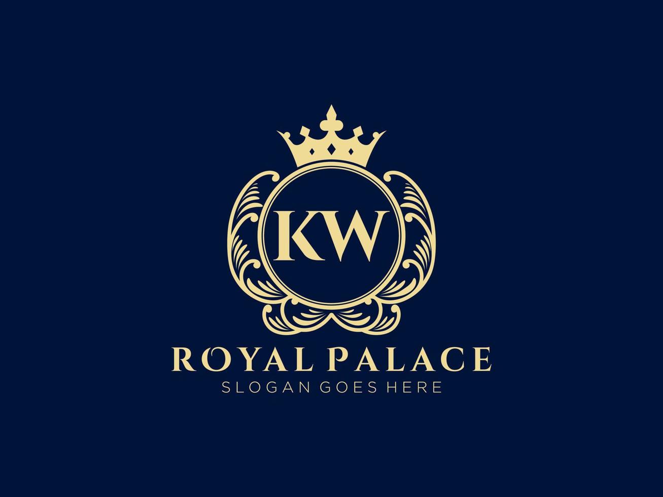 Letter KW Antique royal luxury victorian logo with ornamental frame. vector