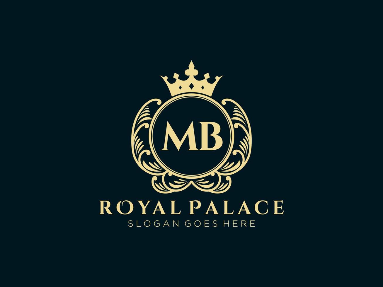 Letter MB Antique royal luxury victorian logo with ornamental frame. vector