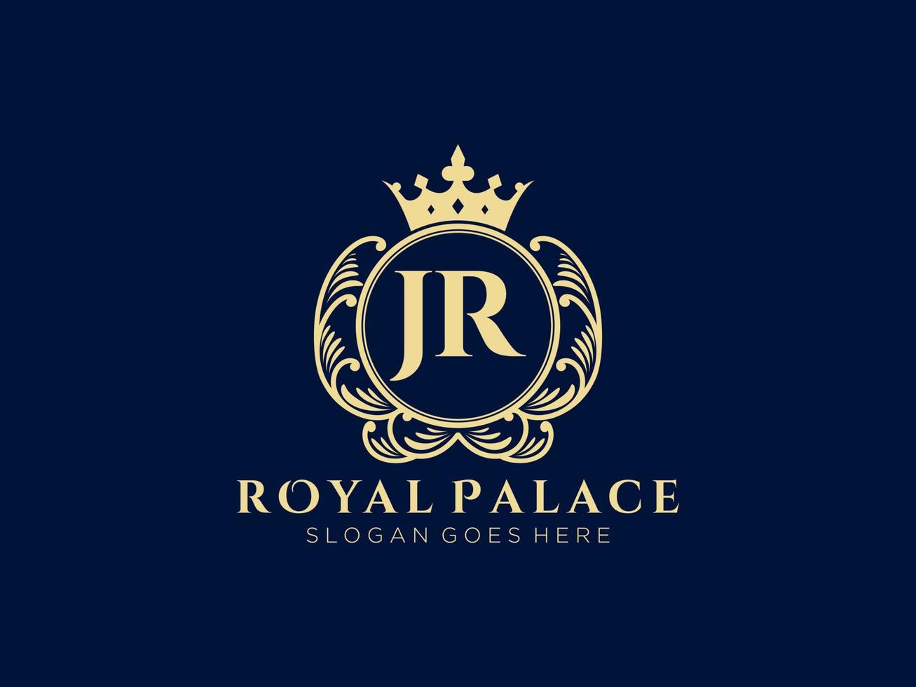 Letter JR Antique royal luxury victorian logo with ornamental frame. vector