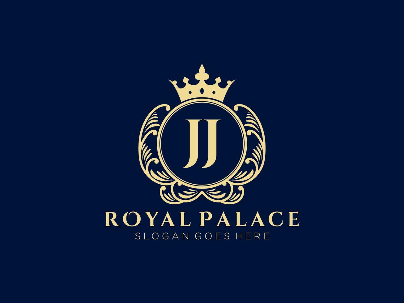 Letter JJ Antique royal luxury victorian logo with ornamental frame. vector
