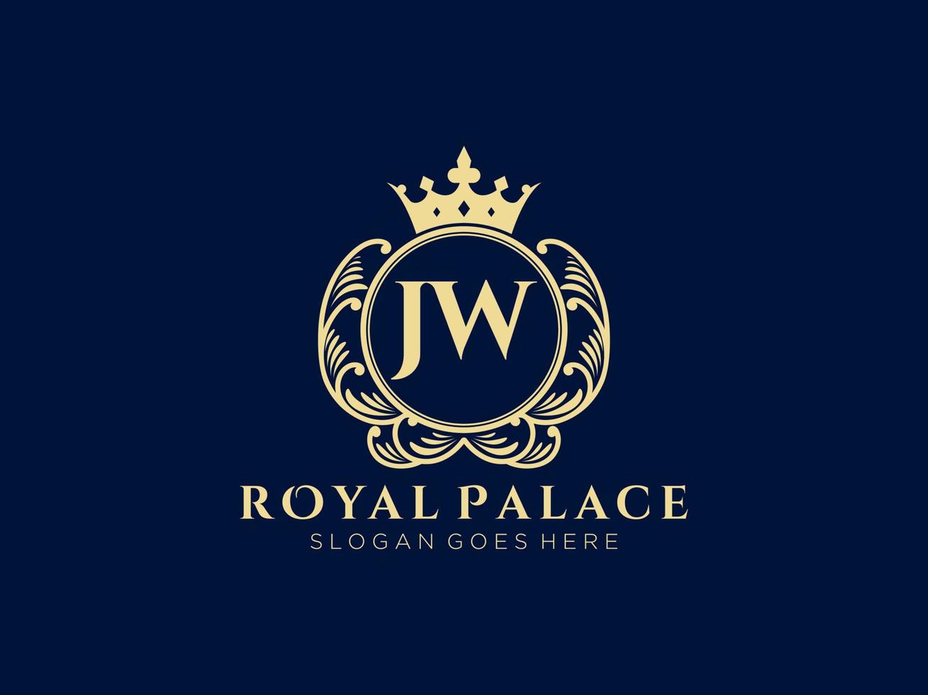 Letter JW Antique royal luxury victorian logo with ornamental frame. vector