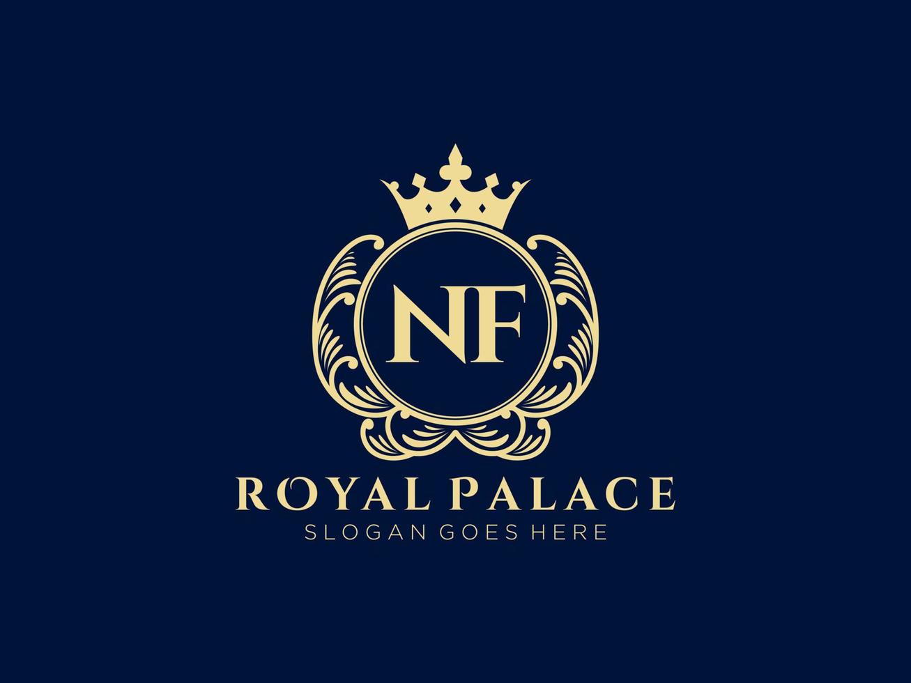 Letter NF Antique royal luxury victorian logo with ornamental frame. vector
