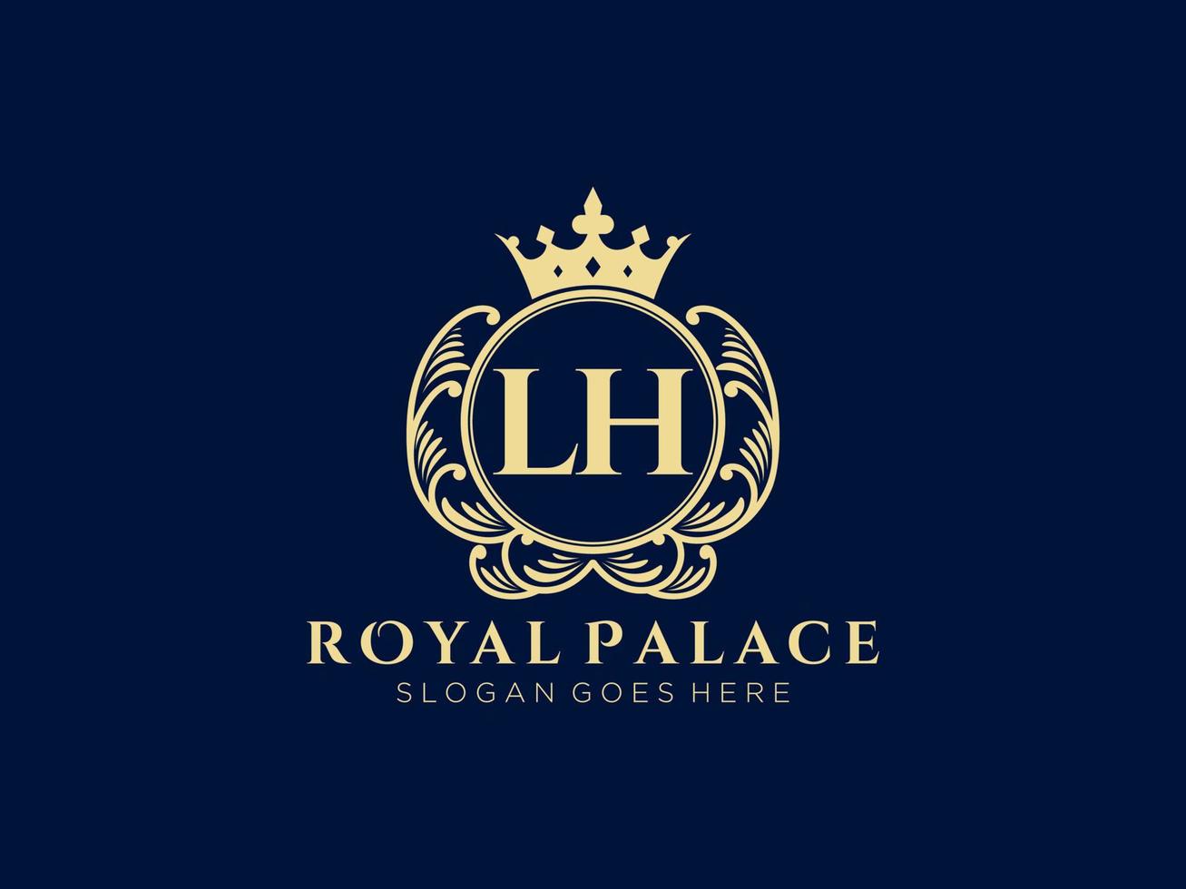 Letter LH Antique royal luxury victorian logo with ornamental frame. vector