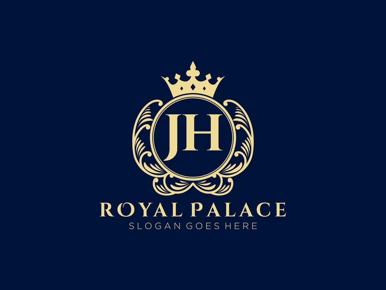 Letter JH Antique royal luxury victorian logo with ornamental frame. vector