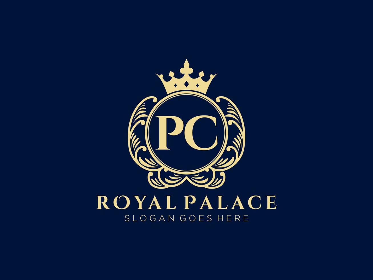 Letter PC Antique royal luxury victorian logo with ornamental frame. vector