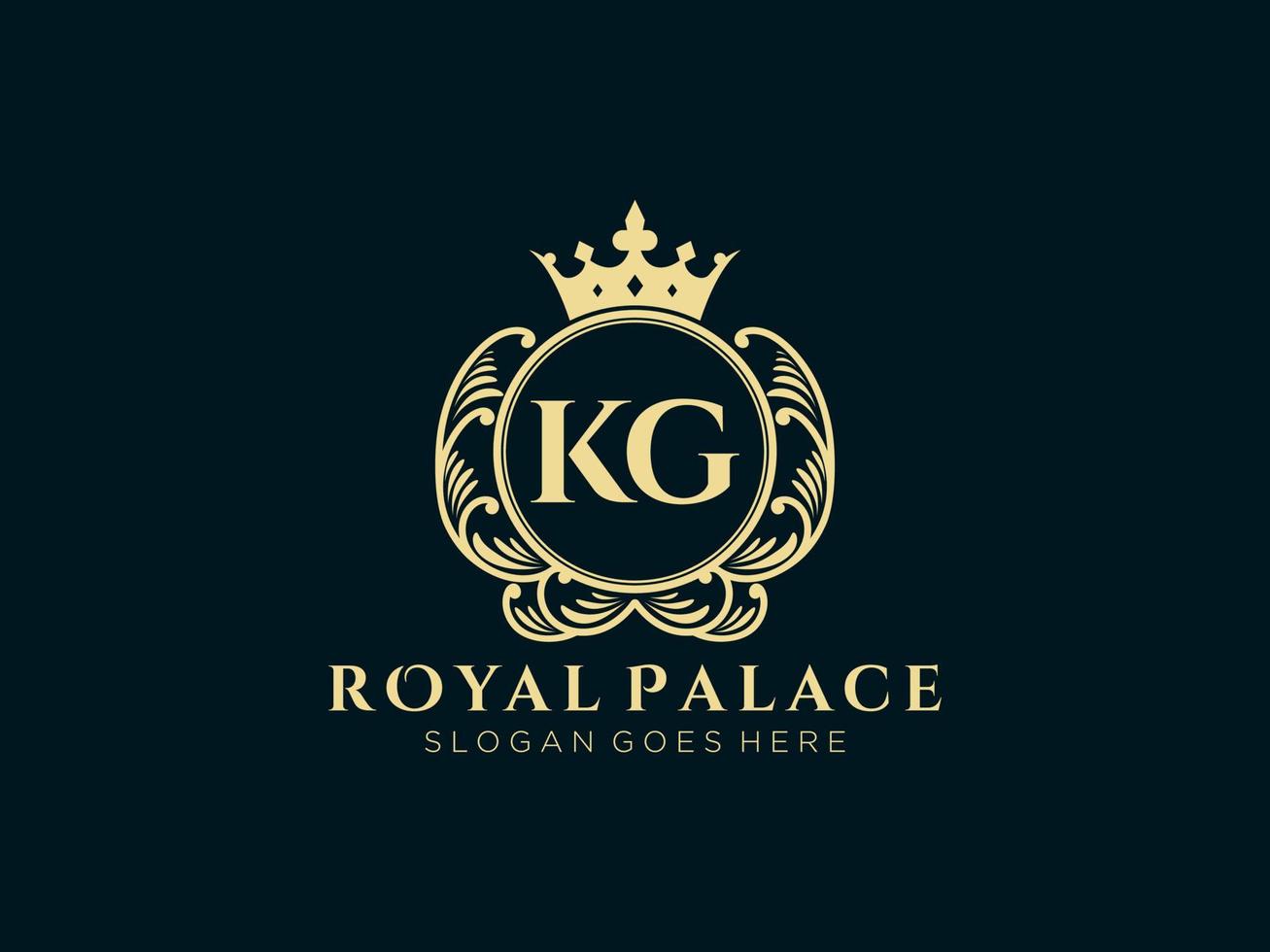 Letter KG Antique royal luxury victorian logo with ornamental frame. vector