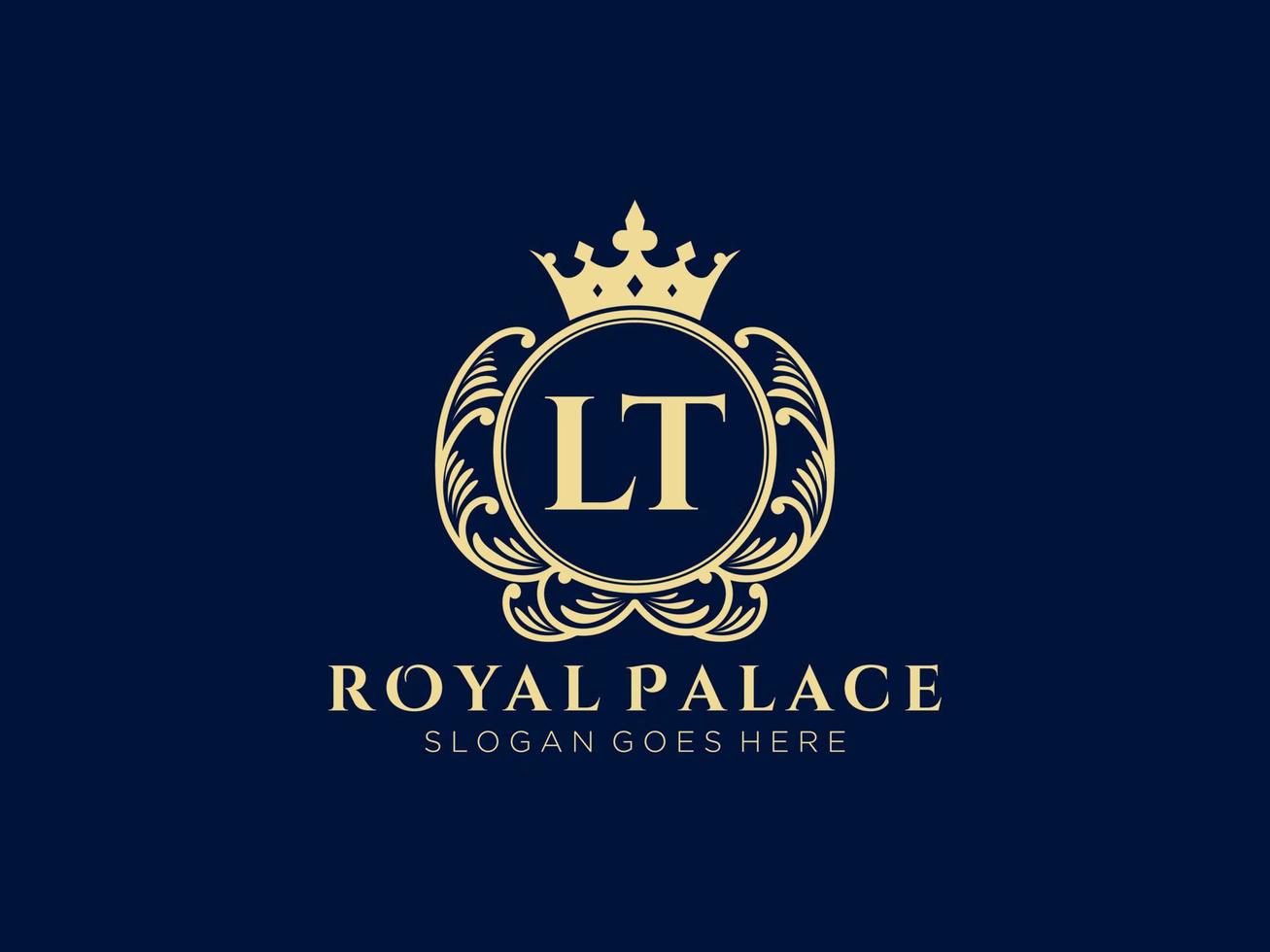 Letter LT Antique royal luxury victorian logo with ornamental frame. vector