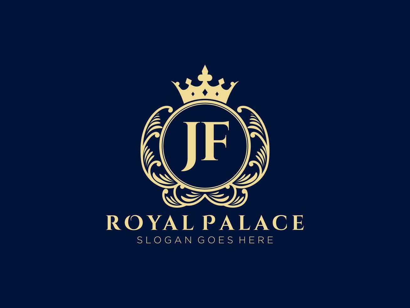 Letter JF Antique royal luxury victorian logo with ornamental frame. vector