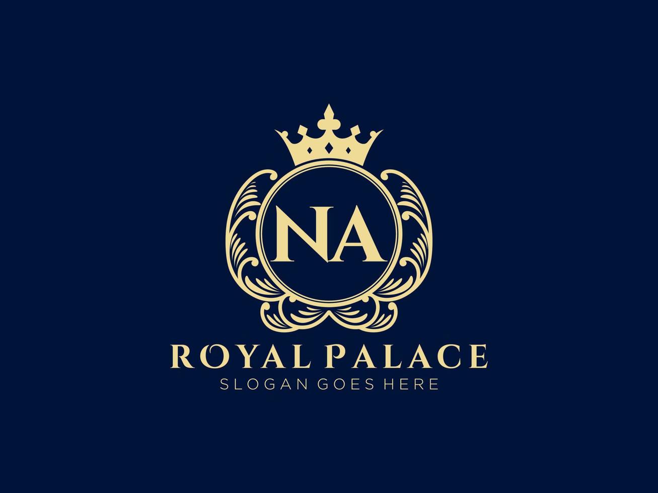 Letter NA Antique royal luxury victorian logo with ornamental frame. vector