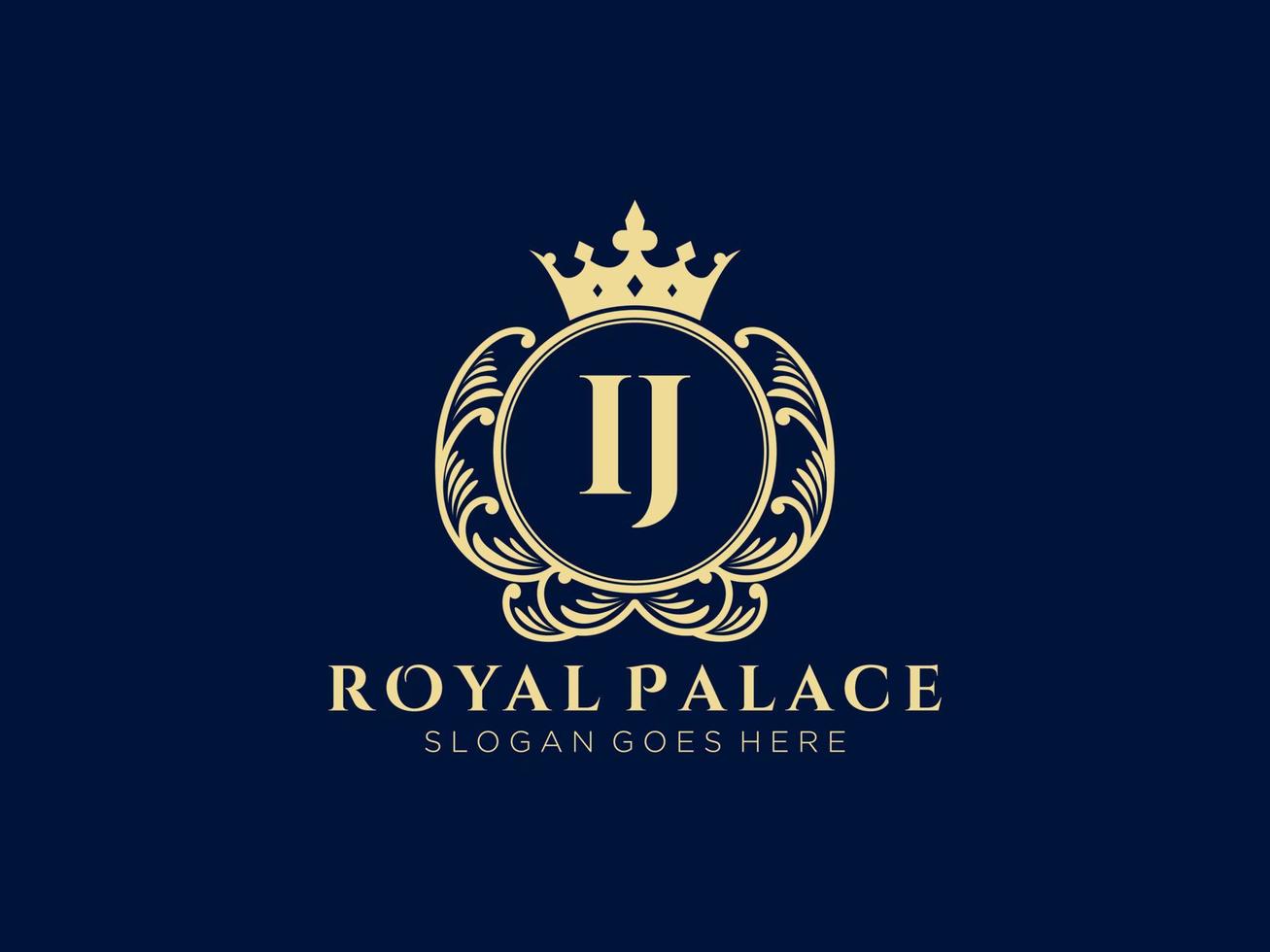 Letter IJ Antique royal luxury victorian logo with ornamental frame. vector