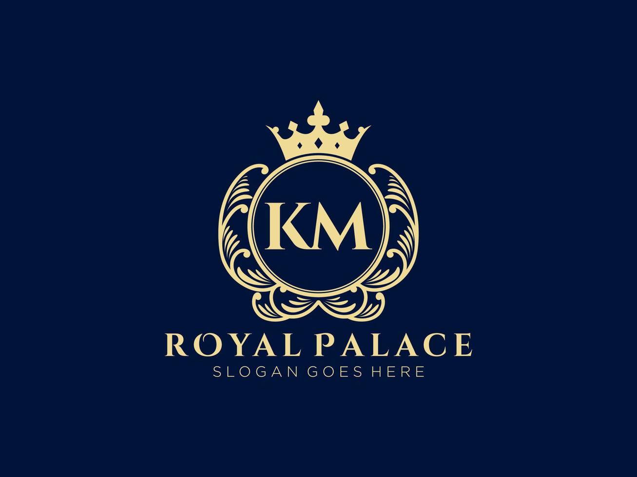 Letter KM Antique royal luxury victorian logo with ornamental frame. vector