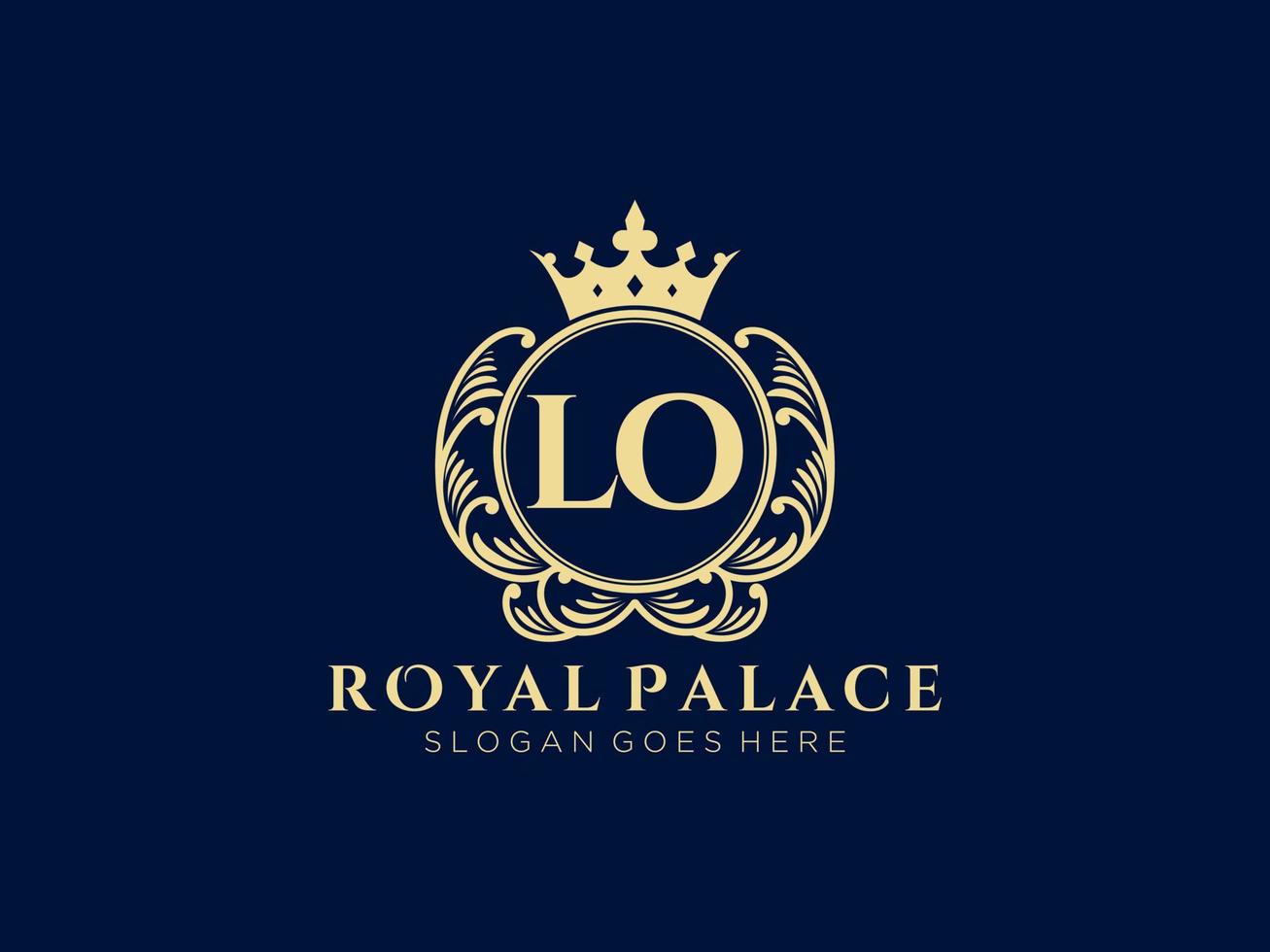 Letter LO Antique royal luxury victorian logo with ornamental frame. vector