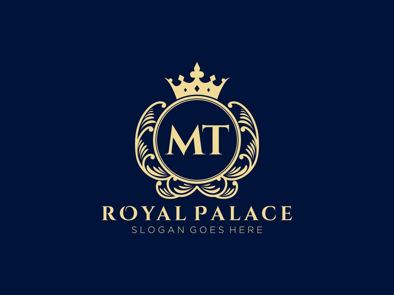 Letter MT Antique royal luxury victorian logo with ornamental frame. vector
