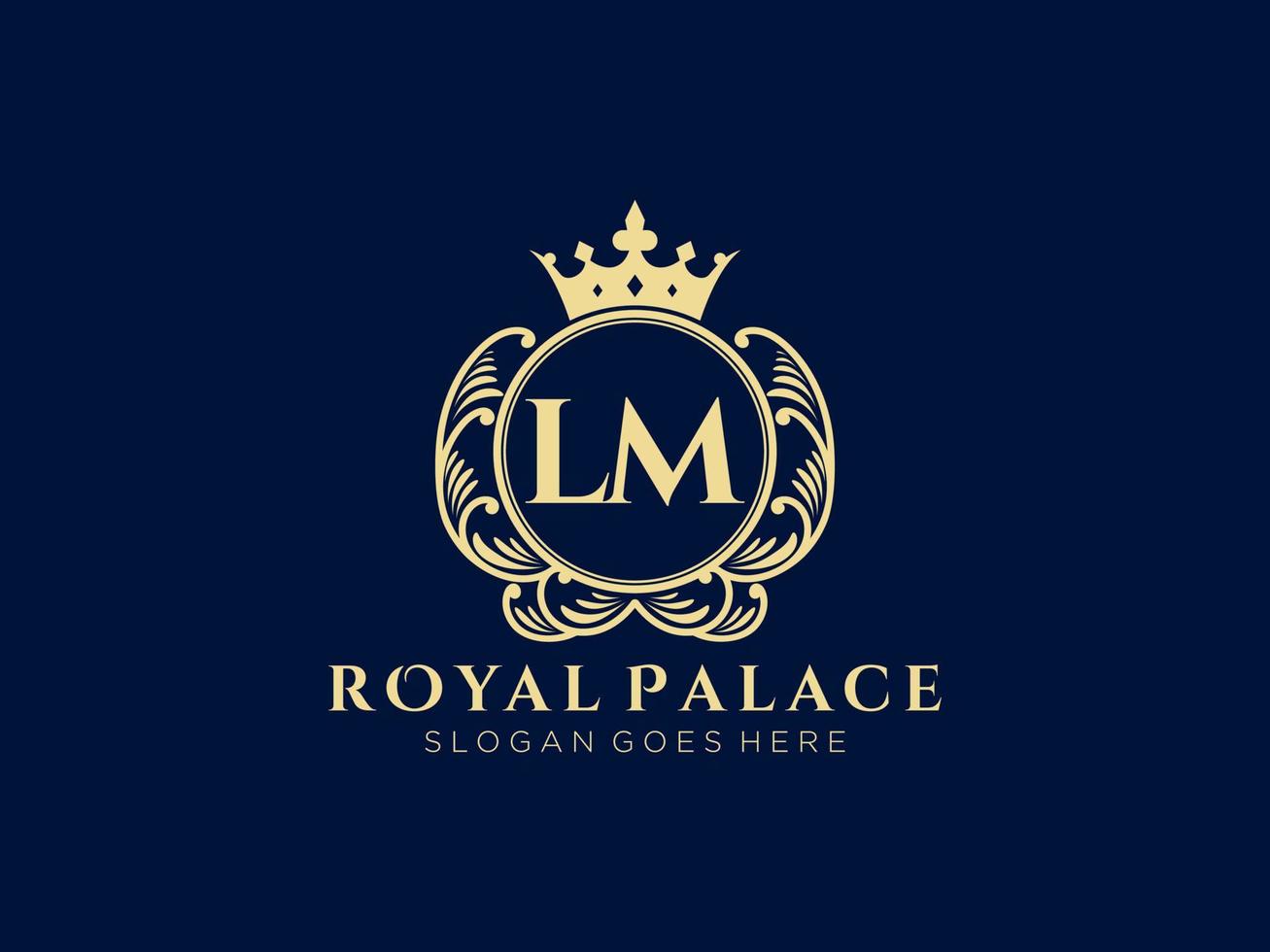 Letter LM Antique royal luxury victorian logo with ornamental frame. vector