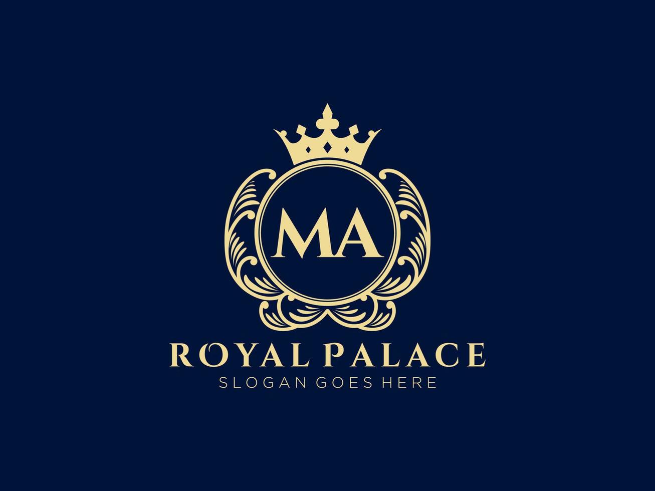 Letter MA Antique royal luxury victorian logo with ornamental frame. vector