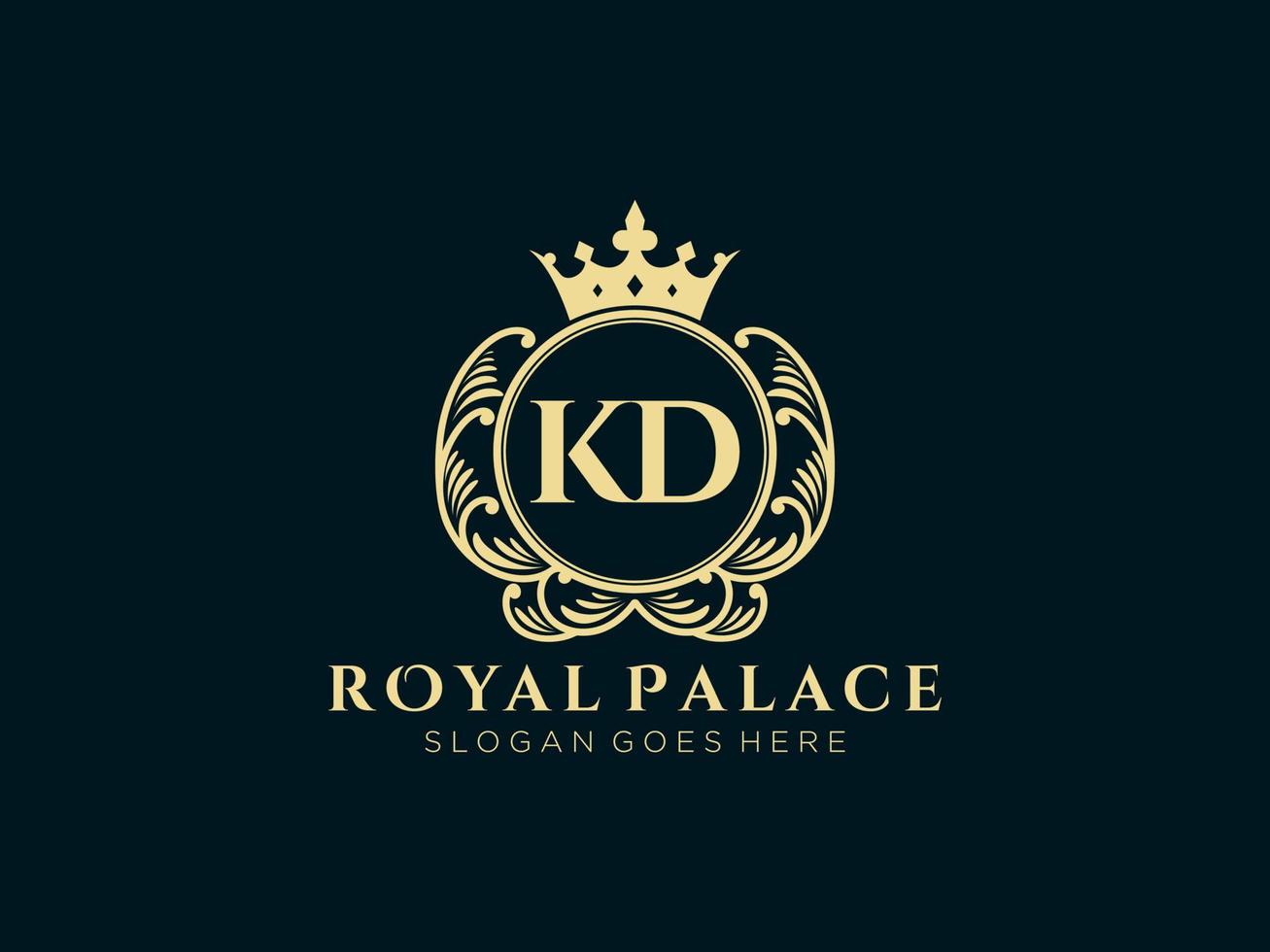 Letter KD Antique royal luxury victorian logo with ornamental frame. vector