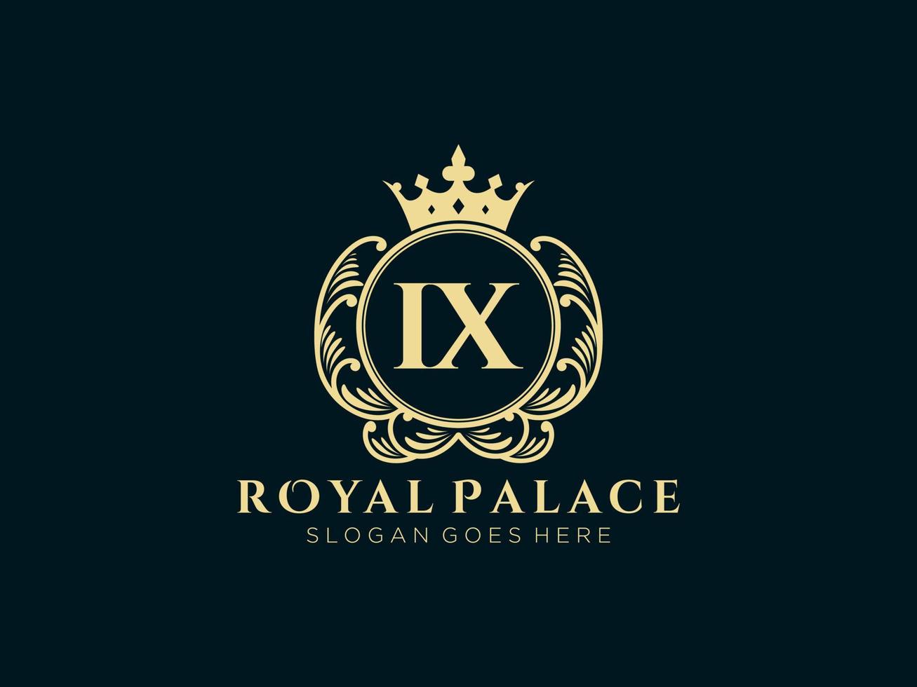 Letter IX Antique royal luxury victorian logo with ornamental frame. vector