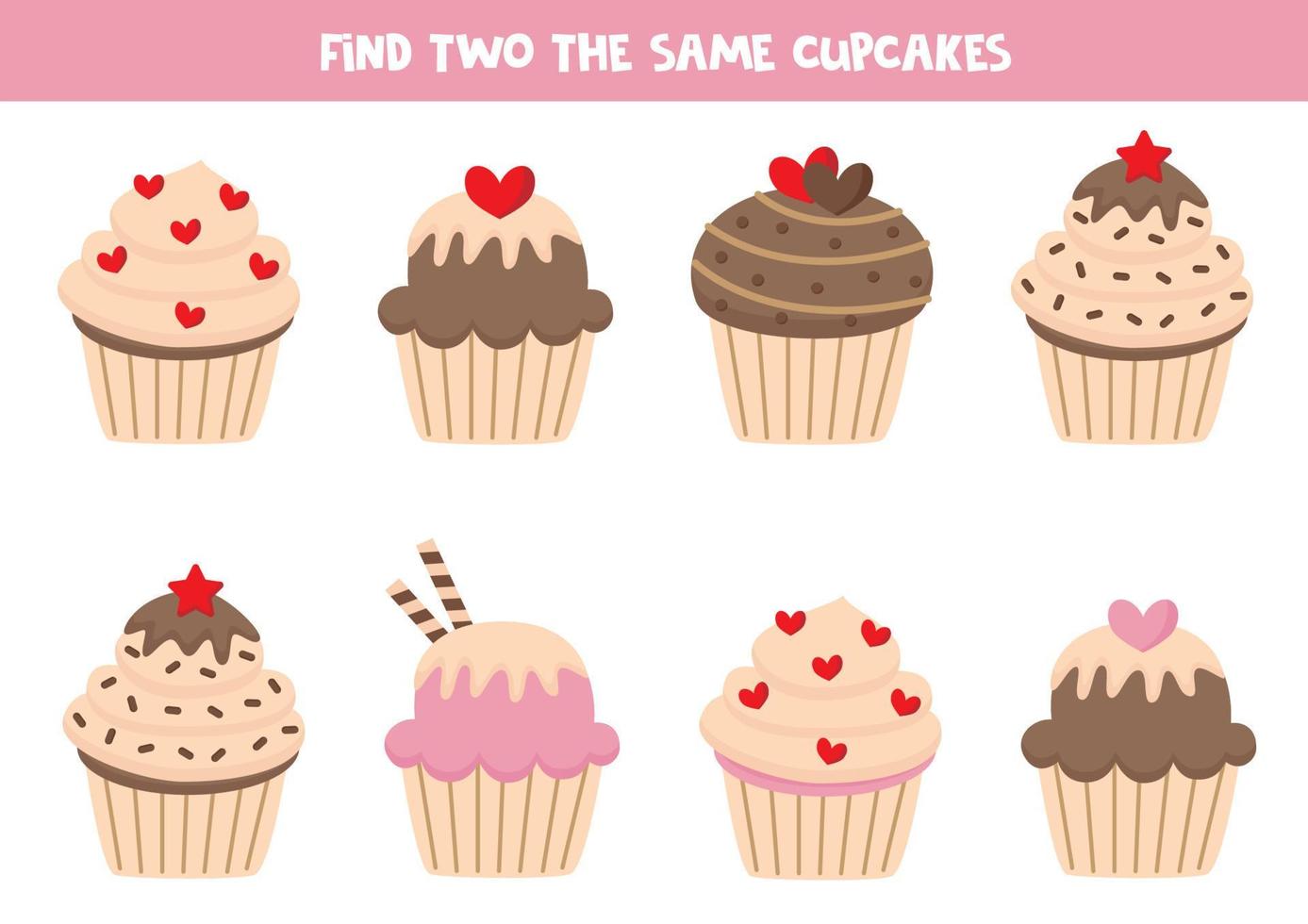 Find two cute identical muffins. Educational game for preschool children. vector