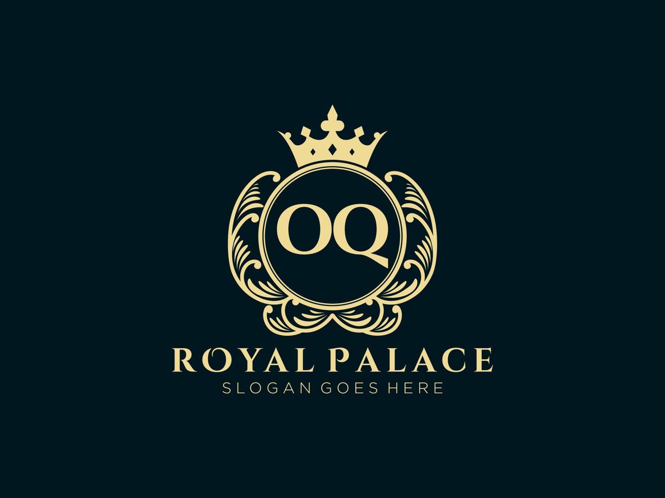 Letter OQ Antique royal luxury victorian logo with ornamental frame. vector