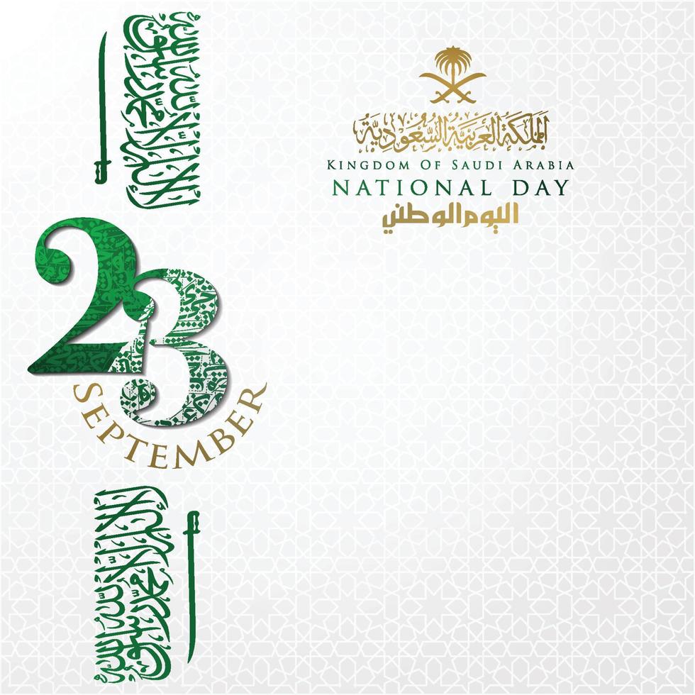greeting saudi arabia nation day 23 september background vector design with beautiful flag and arabic calligraphy