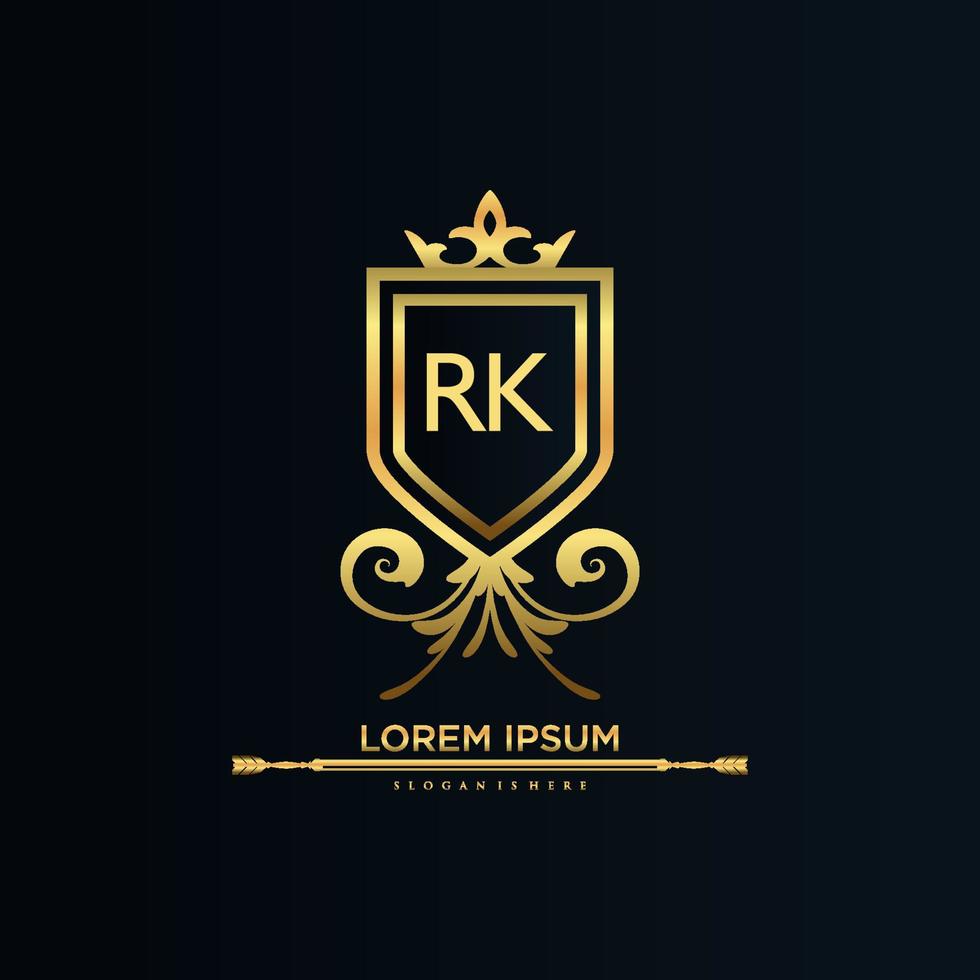 letra rk inicial con plantilla real.elegante con vector de logotipo de corona, ilustración de vector de logotipo de letras creativas.