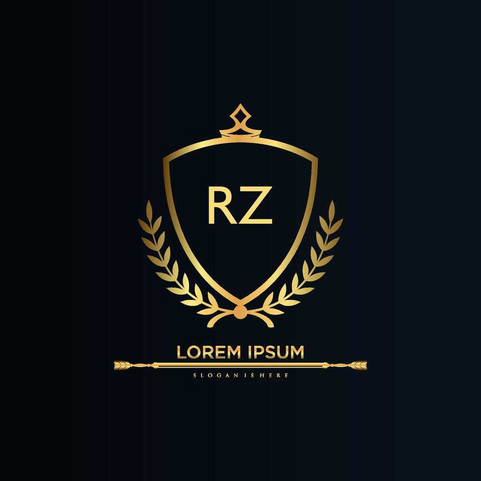 letra rz inicial con plantilla real.elegante con vector de logotipo de corona, ilustración de vector de logotipo de letras creativas.