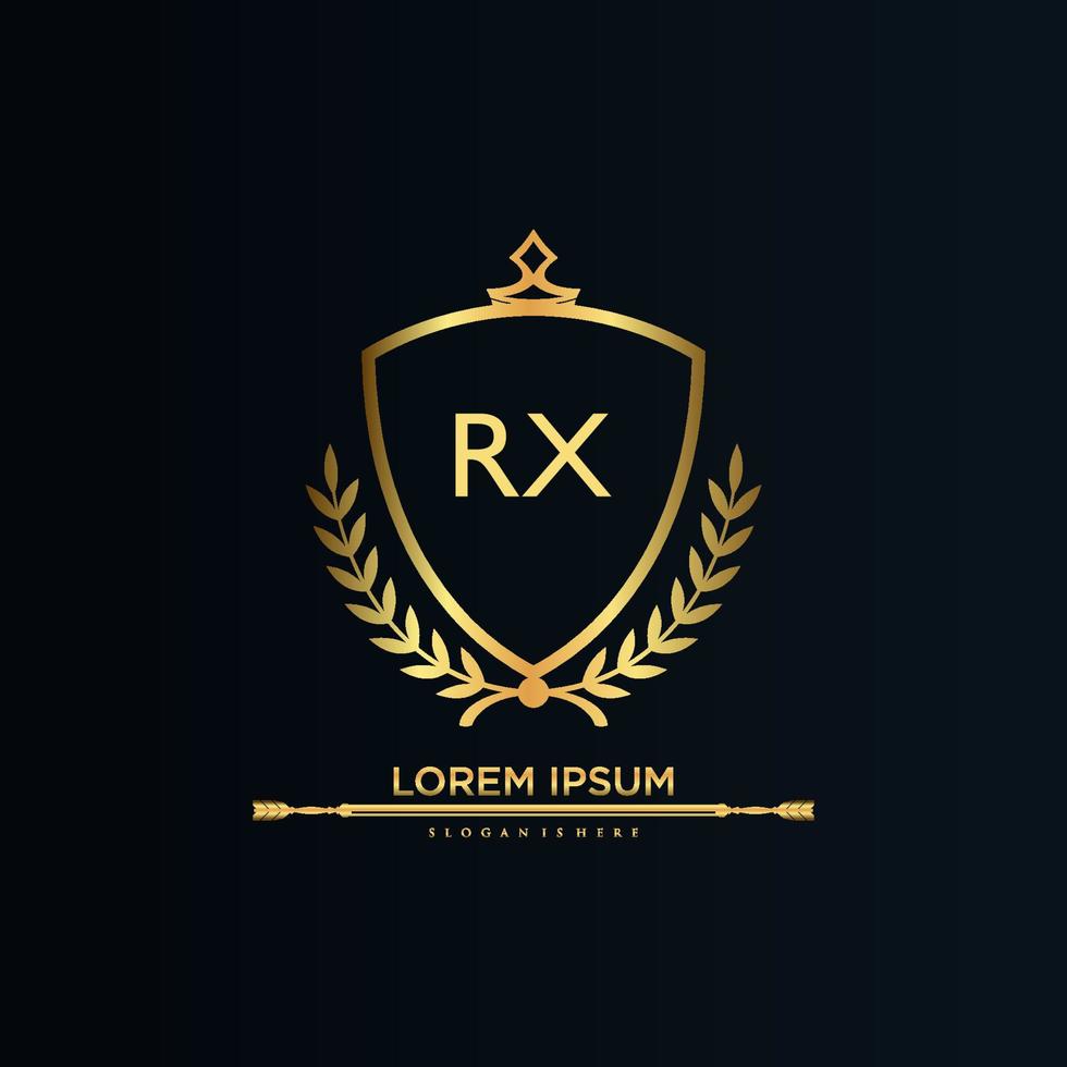 letra rx inicial con plantilla real.elegante con vector de logotipo de corona, ilustración de vector de logotipo de letras creativas.