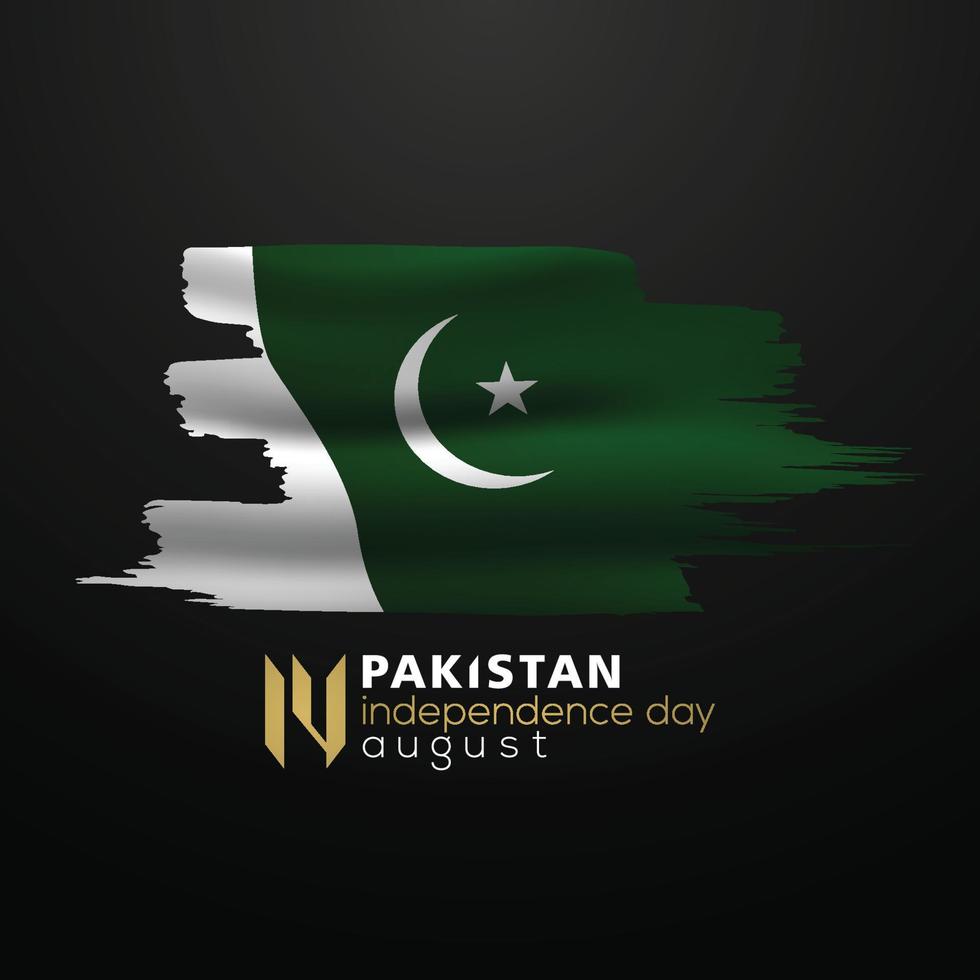 Greeting Pakistan Independence day 14 August background vector design with arabic calligraphy, flag and floral pattern. for card, banner, wallpaper, brosur, cover and decoration