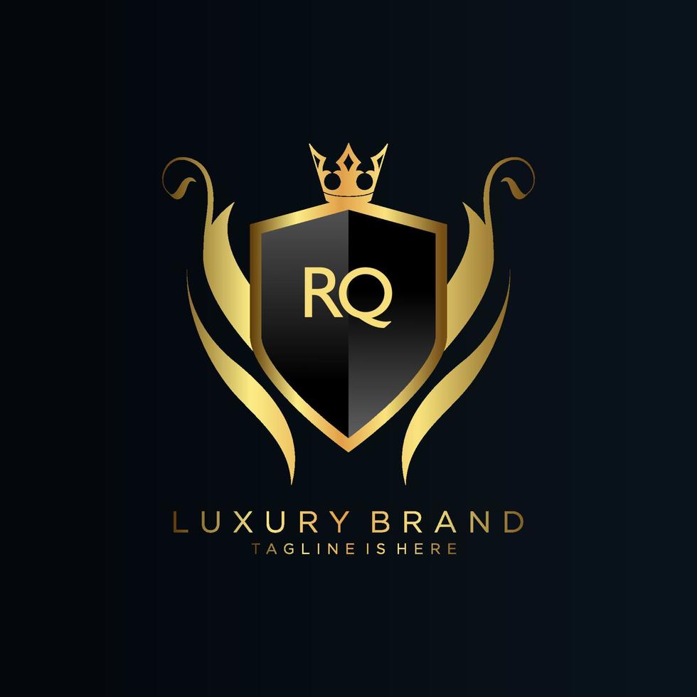 RQ Letter Initial with Royal Template.elegant with crown logo vector, Creative Lettering Logo Vector Illustration.