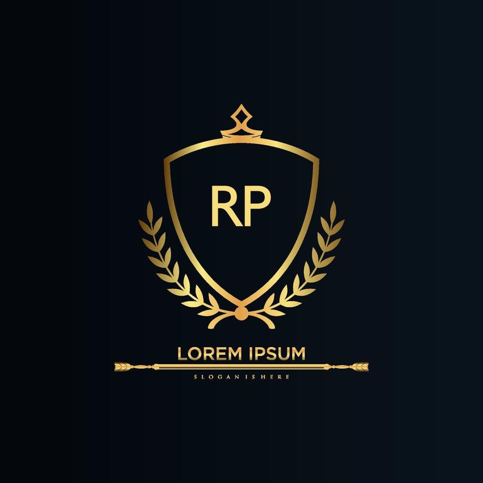 RP Letter Initial with Royal Template.elegant with crown logo vector, Creative Lettering Logo Vector Illustration.